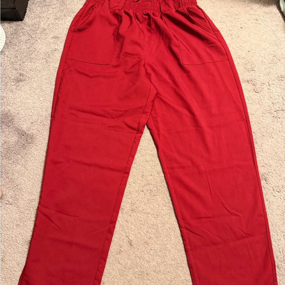 Burgundy Paper Bag Dress Pants